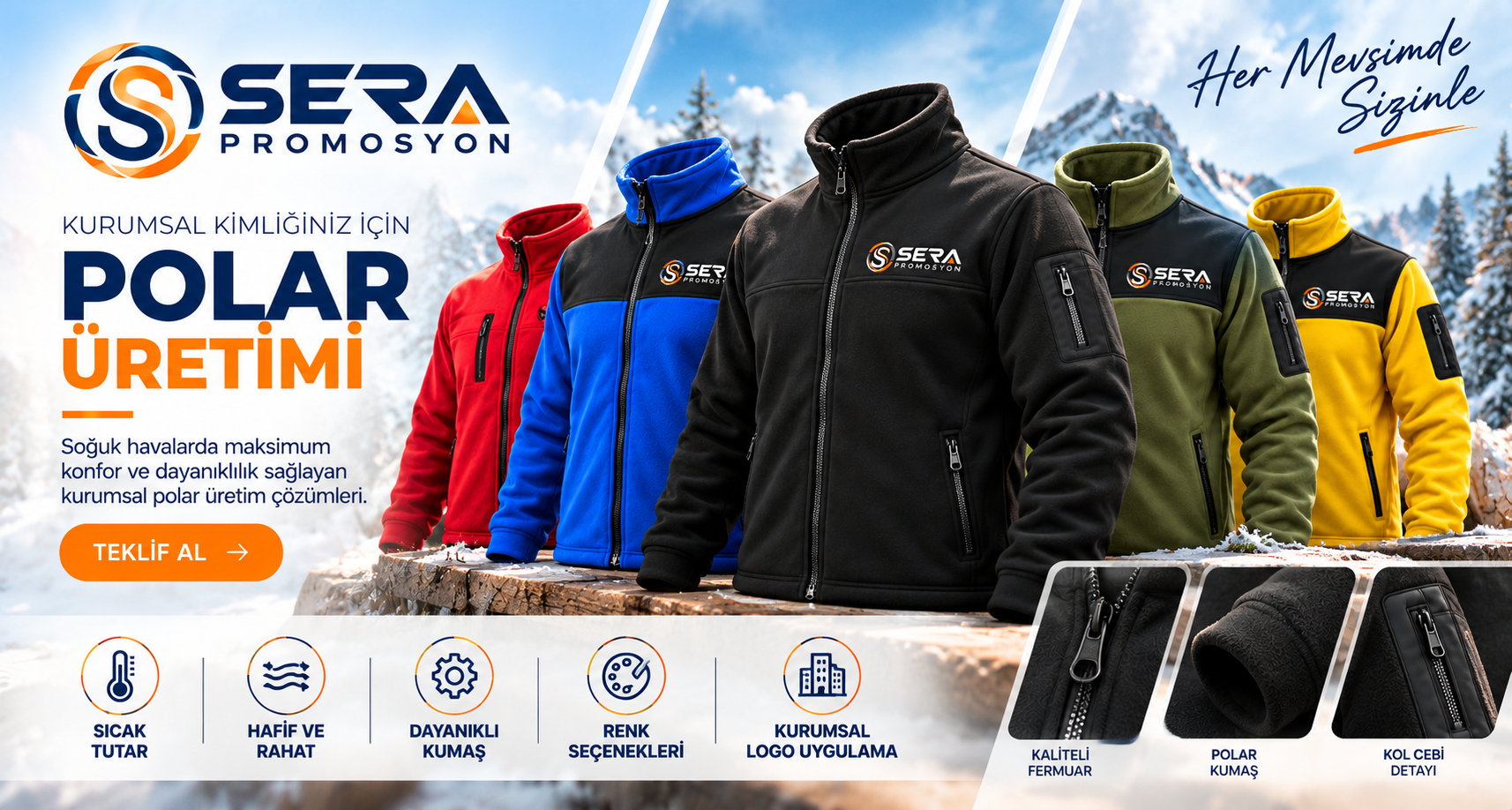 SERA Promosyon logolu kurumsal polar üretimi ve renk seçenekleri